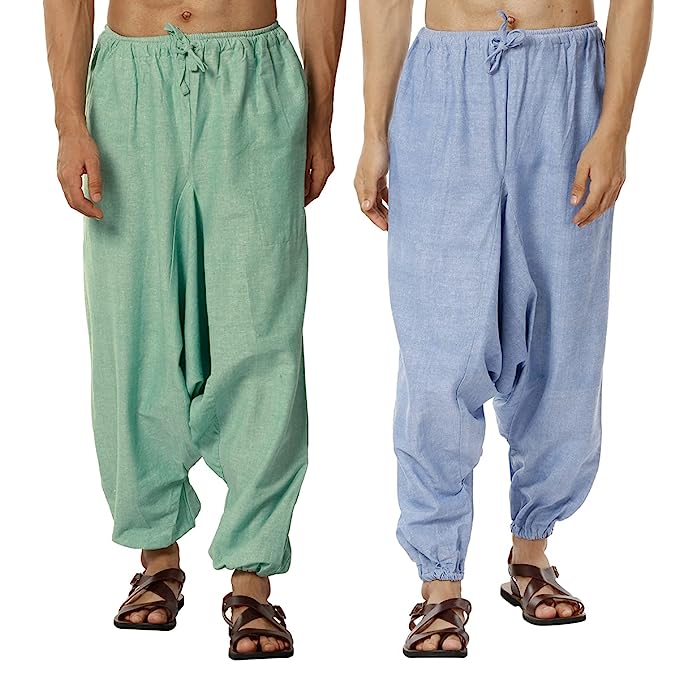 Men's Harem Pack of 2 | Blue and Sea Green | Fits Waist Sizes 28 to 36 Inches – Mens Pyjama on Brown Living™. SKU: AT41AT47. Img 1.