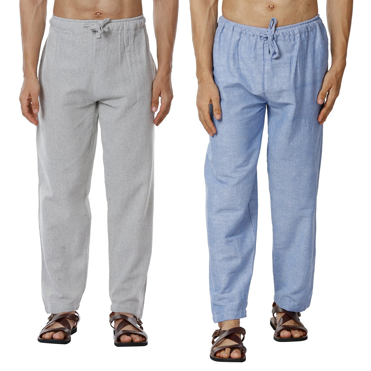 Men's Pyjama Pack of 2 | Blue and Melange Grey | Fits Waist Sizes 28" to 36" – Mens Pyjama on Brown Living™. SKU: BL24_AT31AT17. Img 1.