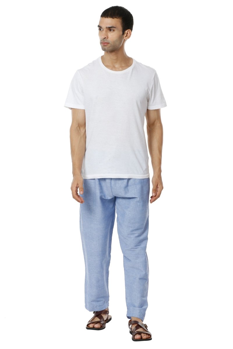 Men's Pyjama Pack of 2 | Blue and Melange Grey | Fits Waist Sizes 28" to 36" – Mens Pyjama on Brown Living™. SKU: BL24_AT31AT17. Img 3.