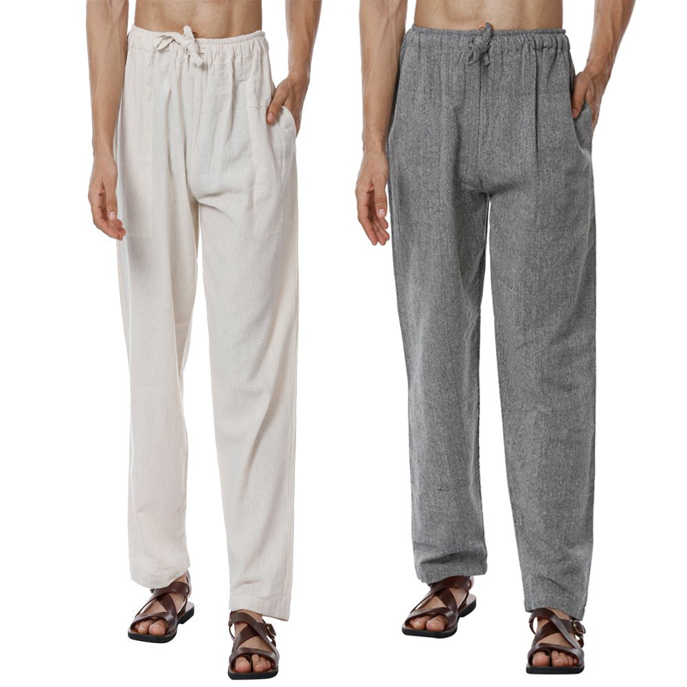 Men's Pyjama Pack of 2 | Cream & Grey | Fits Waist Sizes 28" to 36" – Mens Pyjama on Brown Living™. SKU: AT12AT13. Img 1.