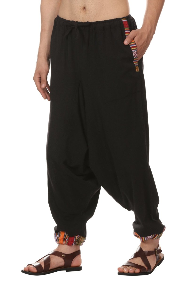 Buy Men's Tribal Harem | Black | Fits Waist Sizes 28 to 36 Inches | Shop Verified Sustainable Mens Pyjama on Brown Living™