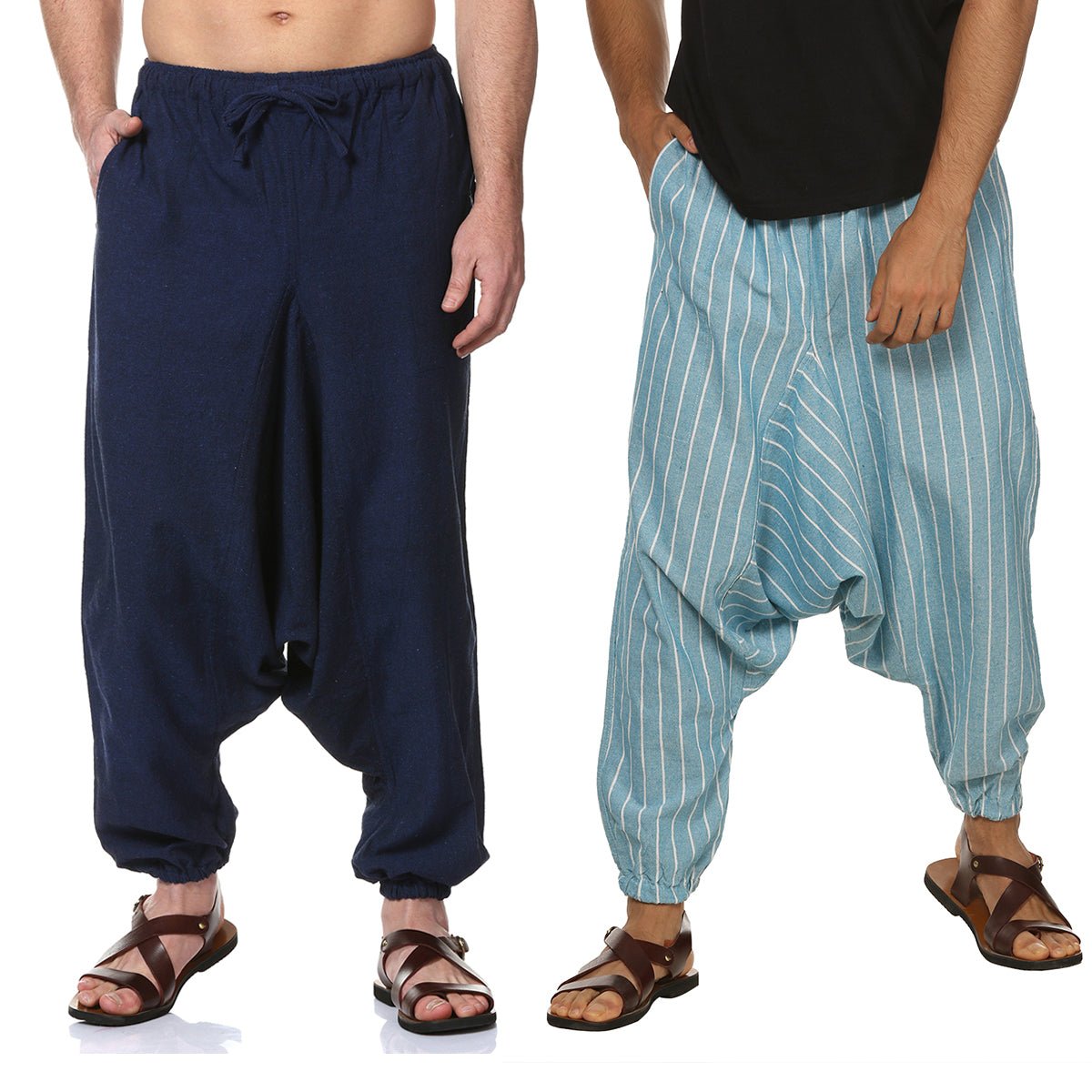 Men's Harem Pack of 2 | Dark Blue and Blue Stripes | Fits Waist Size 28 to 36 Inches – Mens Pyjama on Brown Living™. SKU: AT21AT26. Img 1.