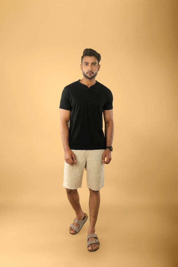 Buy Men's Henley Tee - Supima Cotton - Solid Black - The Liquid Touch | Shop Verified Sustainable Mens Tshirt on Brown Living™