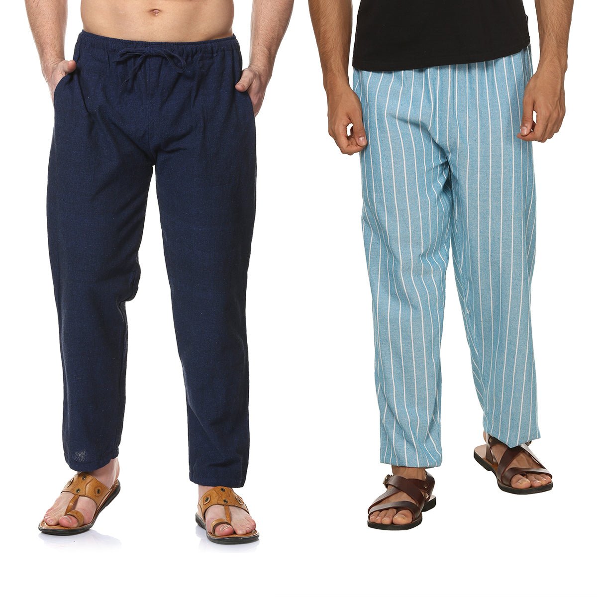 Men's Pyjama Pack of 2 | Dark Blue & Blue Stripes | Fits Waist Sizes 28" to 36" – Mens Pyjama on Brown Living™. SKU: AT11AT16. Img 1.