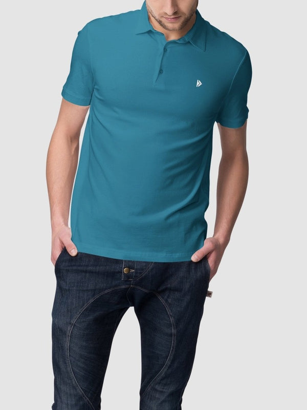 Buy Men's Sustainable Polo T-Shirt | 100% Supima Cotton (Blue Lagoon) | Shop Verified Sustainable Mens Tshirt on Brown Living™