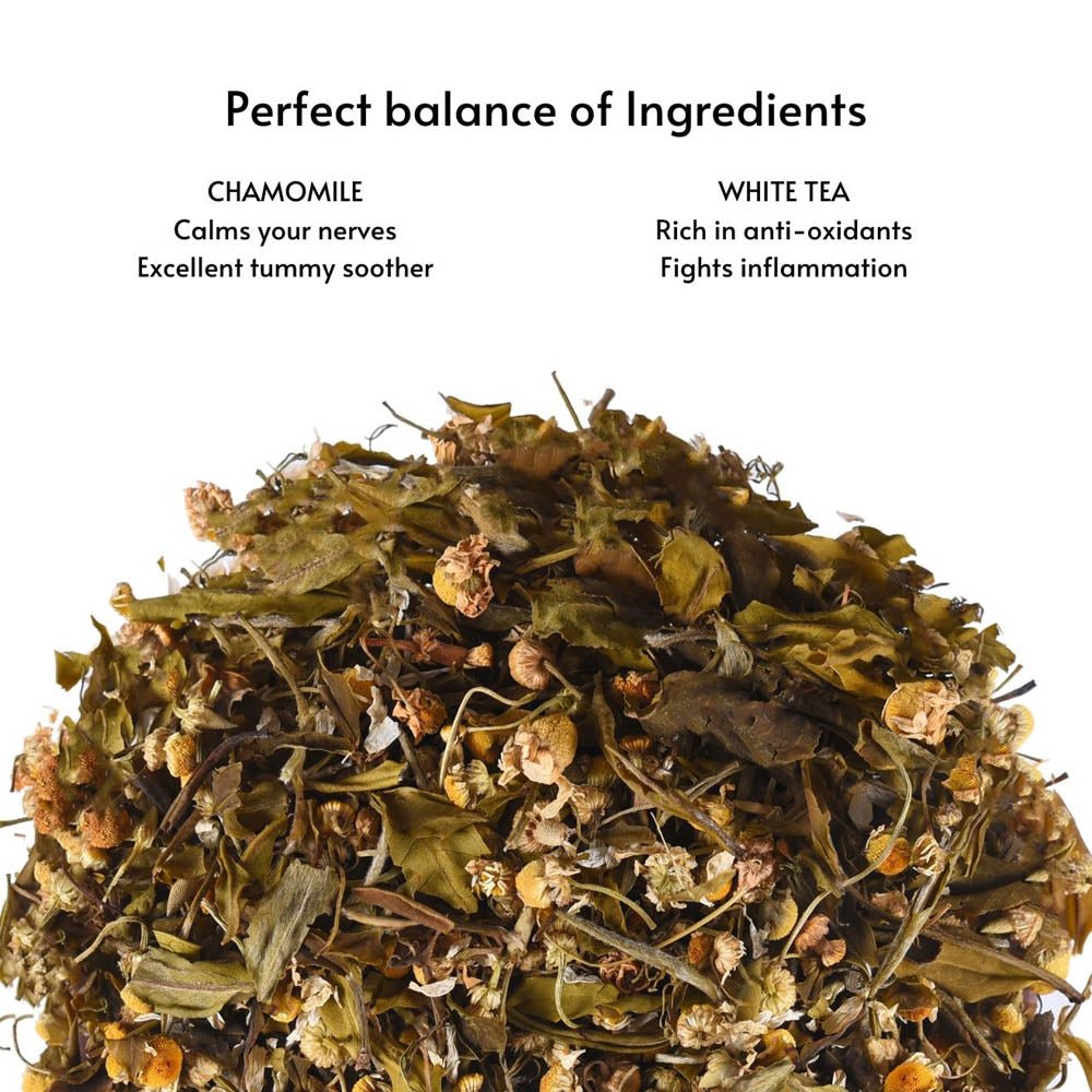 Mild Tranquilizer - Chamomile White Tea – Tea on Brown Living™. SKU: MT10590. Img 4.