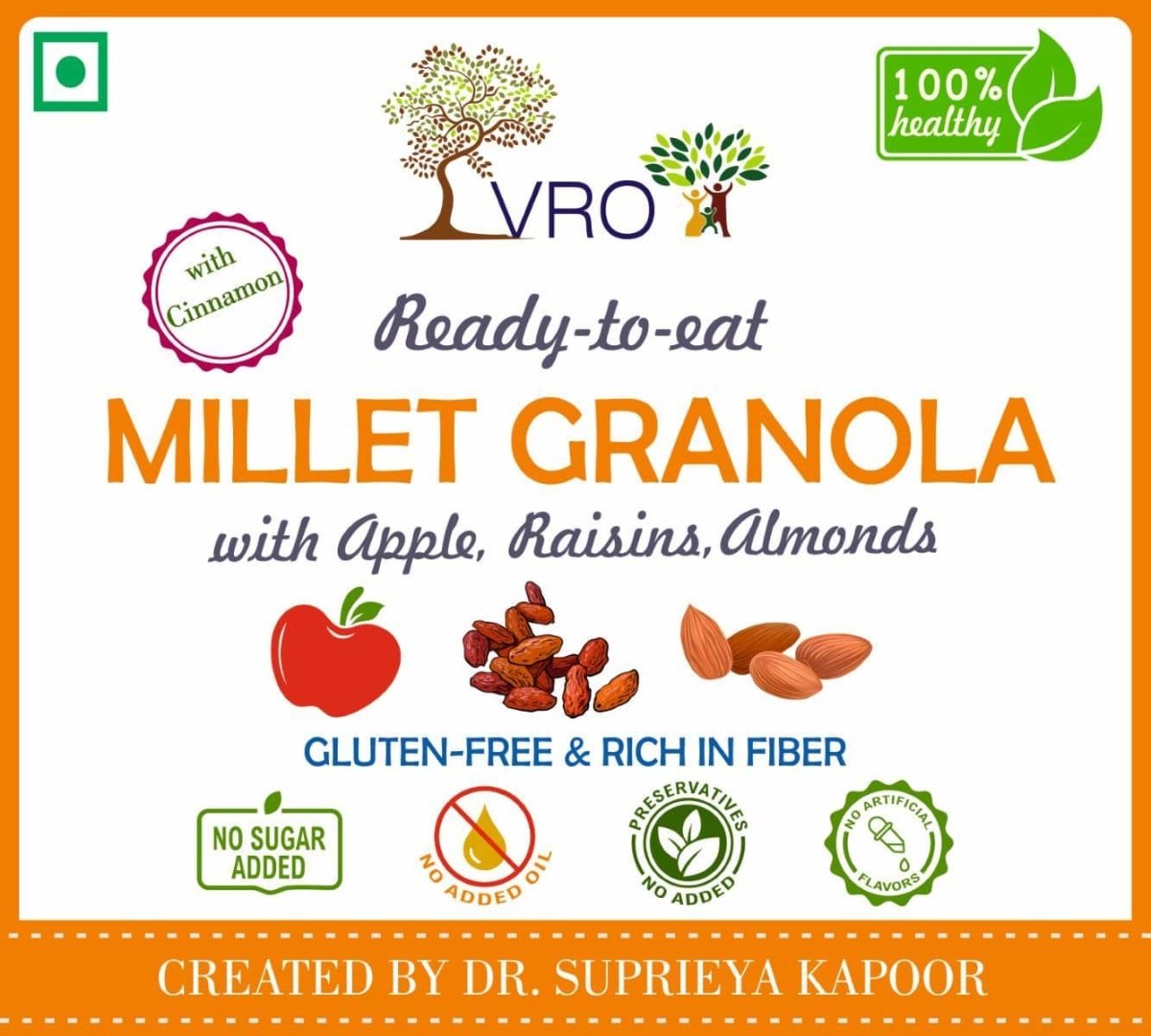 Millet Granola with Sundried Apples, Raisins & Almonds - 380 g – Cereal & Meusli on Brown Living™. SKU: 026 - 01214 - VRO - 00009. Img 3.