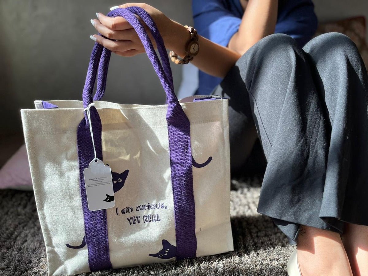 Mindful Canvas Tote Bag - Cat Print | Verified Sustainable by Brown Living™