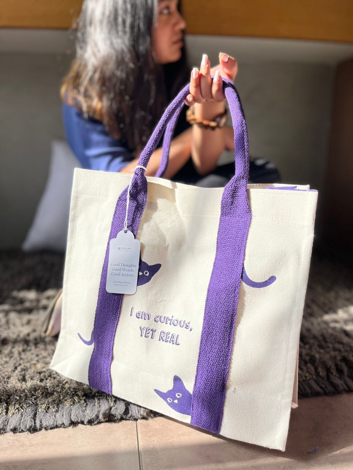Mindful Canvas Tote Bag - Cat Print | Verified Sustainable by Brown Living™
