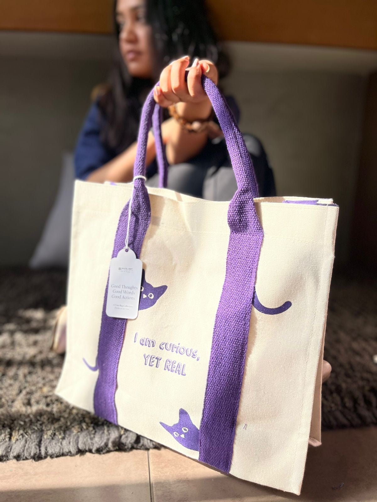 Mindful Canvas Tote Bag - Cat Print | Verified Sustainable by Brown Living™