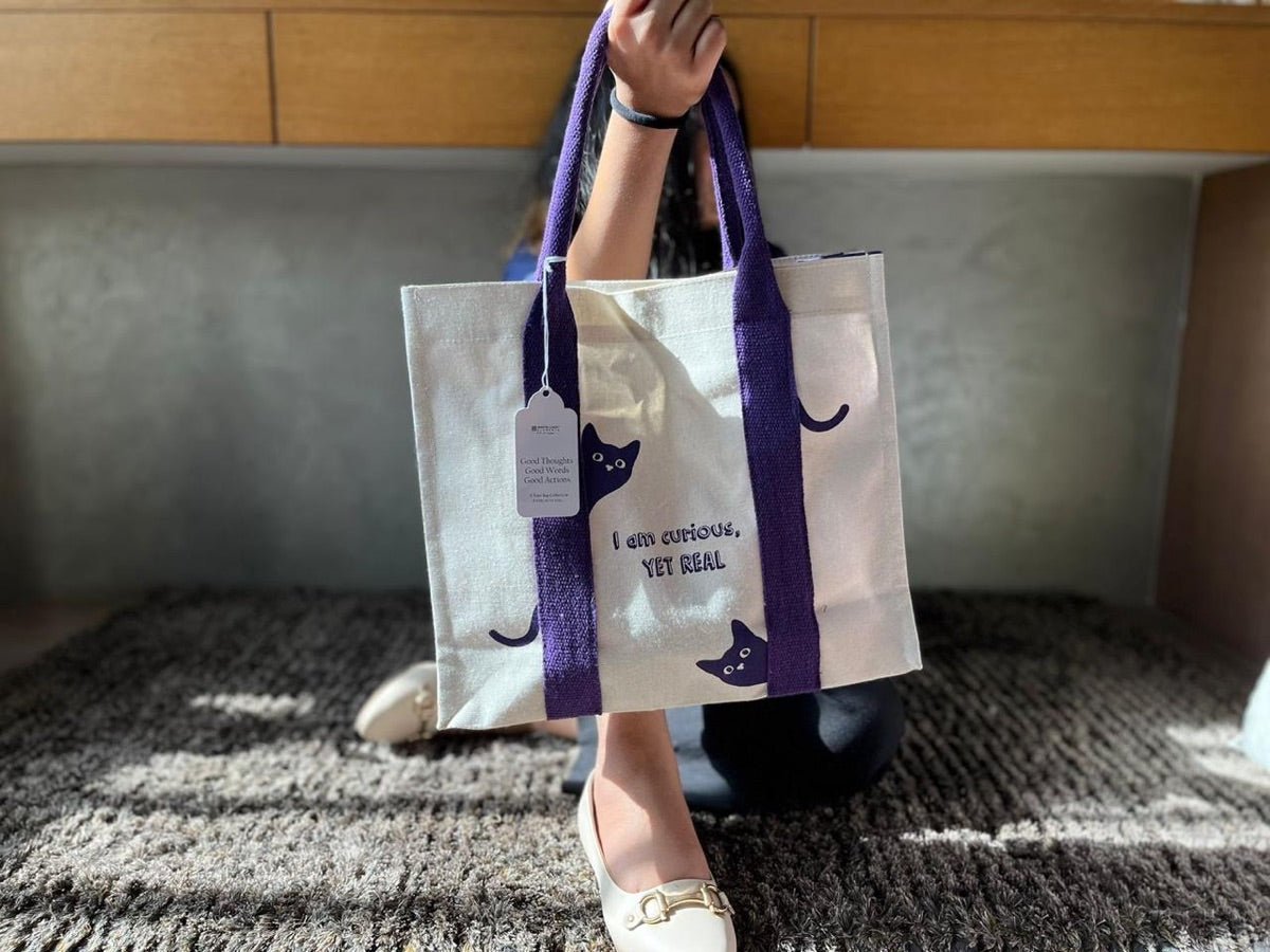 Mindful Canvas Tote Bag - Cat Print | Verified Sustainable by Brown Living™