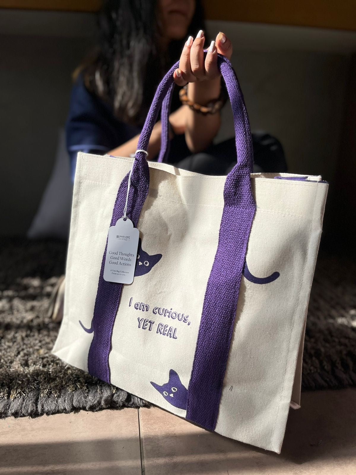 Mindful Canvas Tote Bag - Cat Print | Verified Sustainable by Brown Living™
