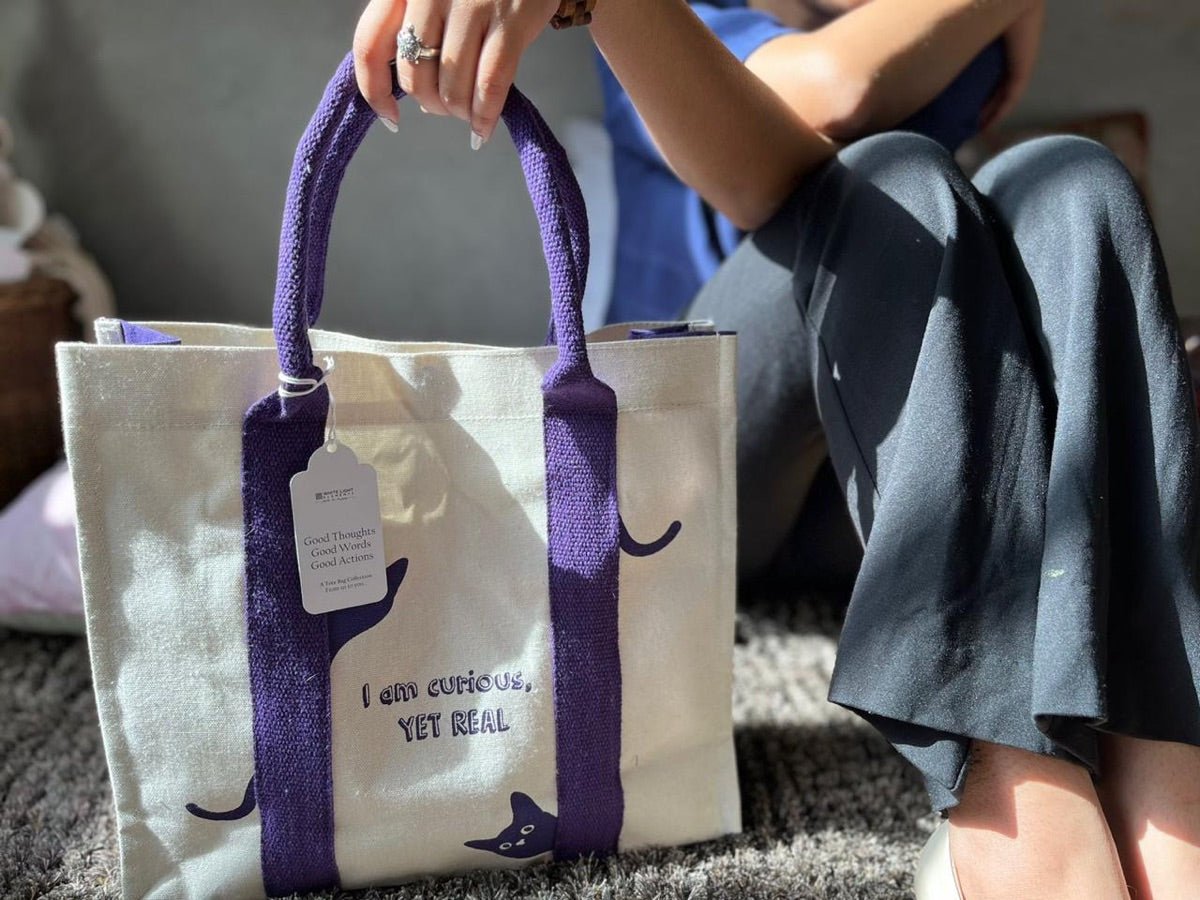 Mindful Canvas Tote Bag - Cat Print | Verified Sustainable by Brown Living™