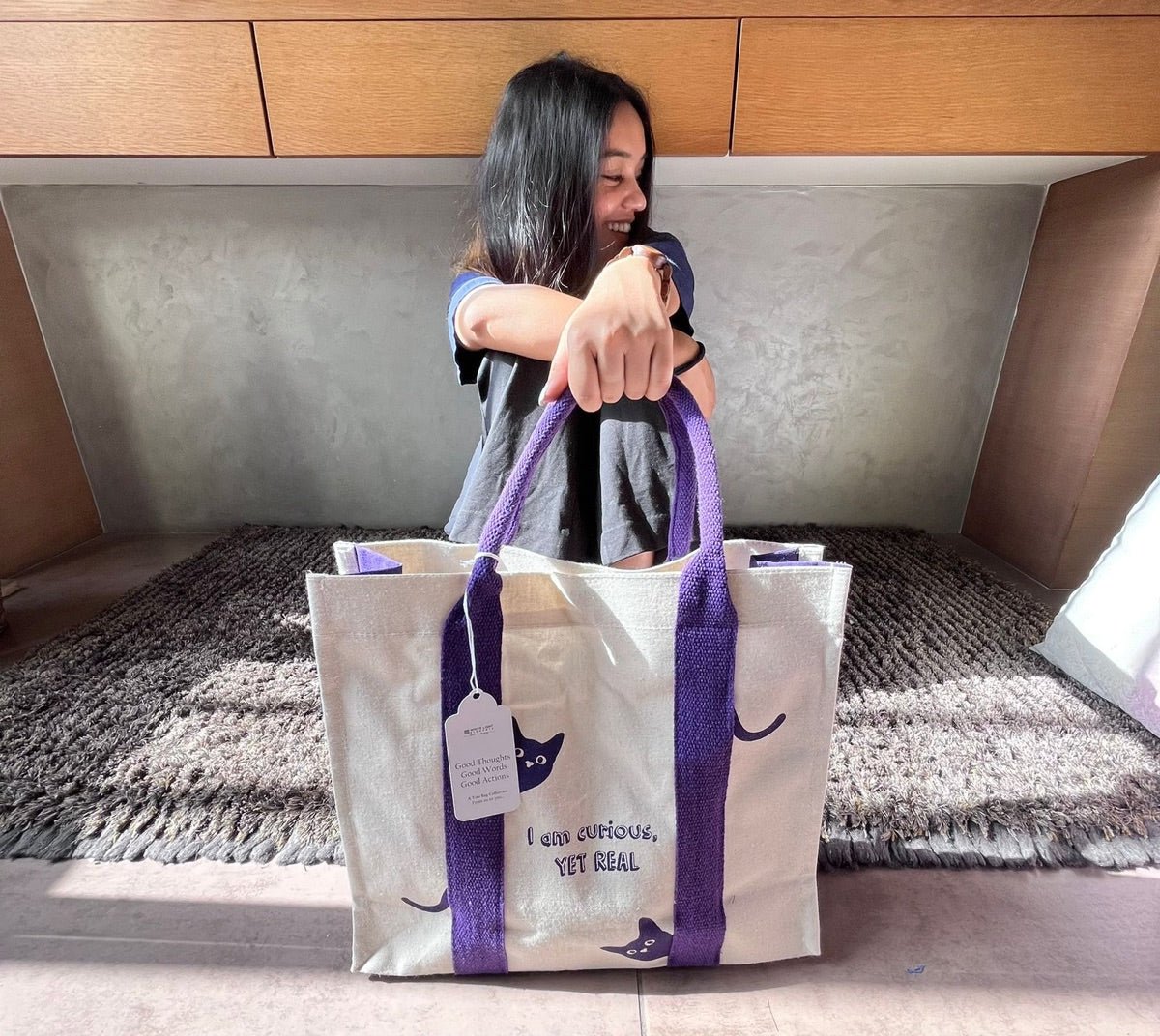 Mindful Canvas Tote Bag - Cat Print | Verified Sustainable by Brown Living™