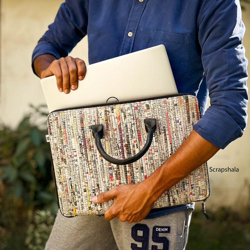 Buy Minimalist Charcha Laptop Bag | Upcycled handloom textile | Shop Verified Sustainable Laptop Sleeve on Brown Living™