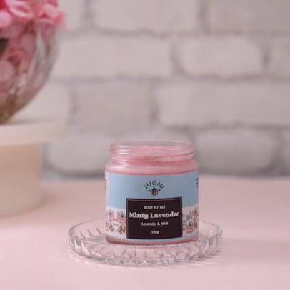 Minty Lavender Body Butter 100g to Refresh your Skin – Body Butter on Brown Living™. SKU: 231 - 09492 - BB - ML - 01. Img 1.