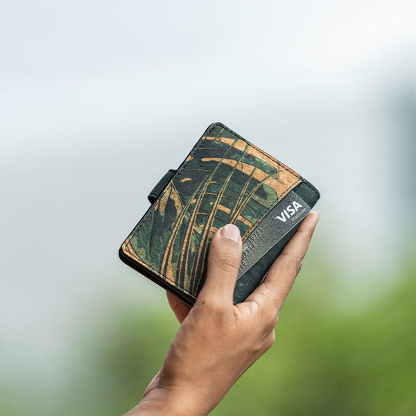 Buy Mira Printend Cork mini Wallet - Jungle Leaves | Shop Verified Sustainable Products on Brown Living