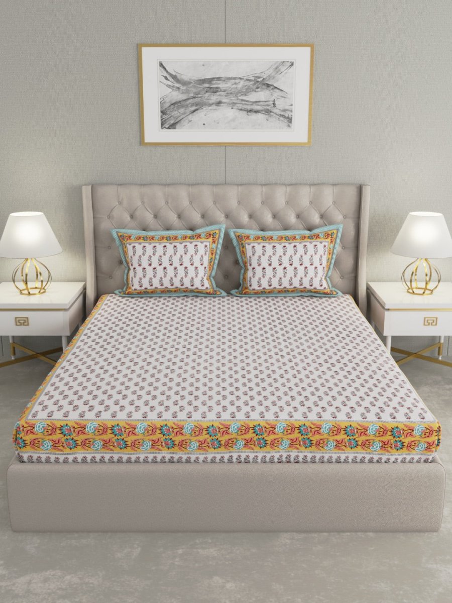 Multicolor Hand Block Print Pure Cotton King Size Bedding Set | Verified Sustainable by Brown Living™