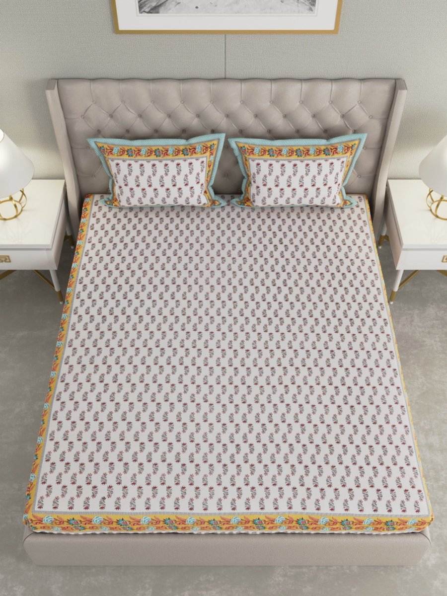Multicolor Hand Block Print Pure Cotton King Size Bedding Set | Verified Sustainable by Brown Living™