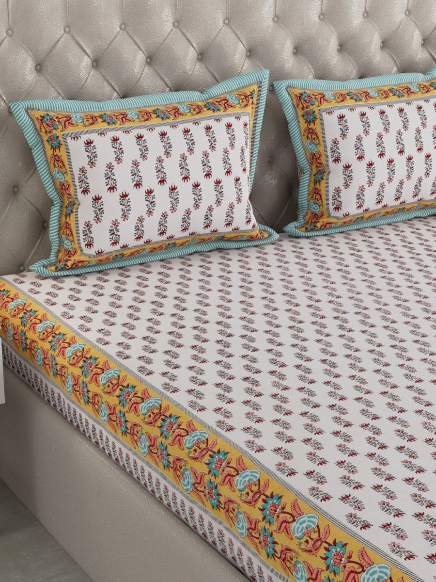 Multicolor Hand Block Print Pure Cotton King Size Bedding Set | Verified Sustainable by Brown Living™