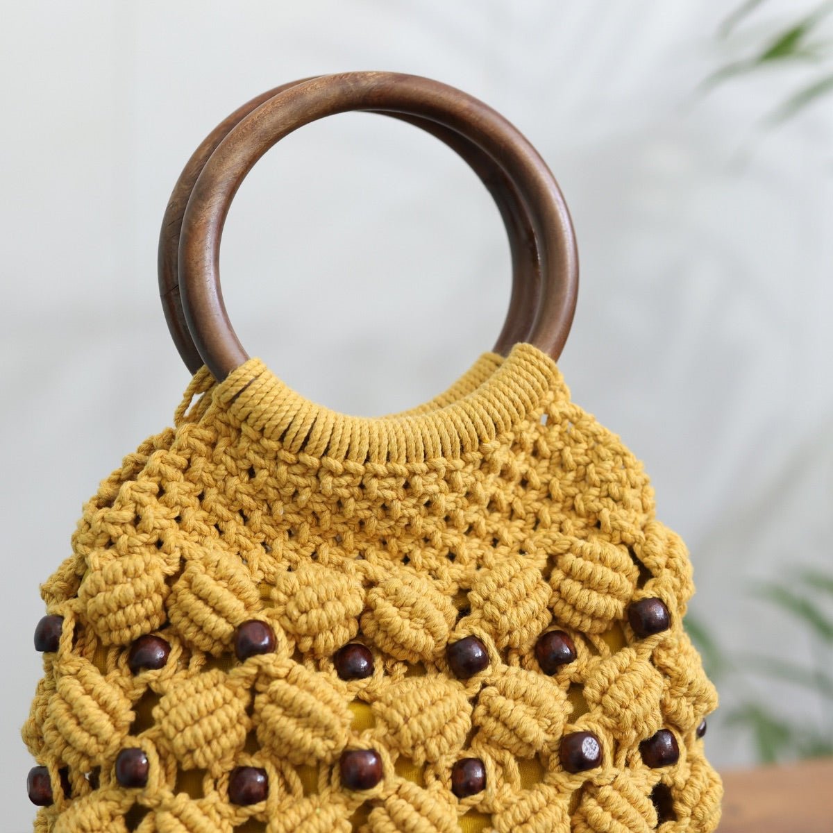 Musturd Yellow Ring Handmade Macrame Bag – Womens Handbag on Brown Living™. SKU: SAR008. Img 3.