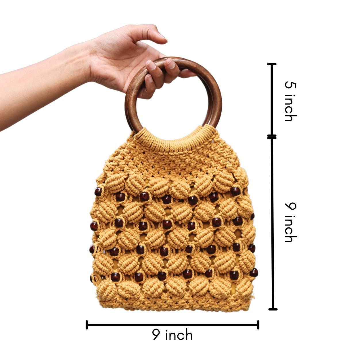 Musturd Yellow Ring Handmade Macrame Bag – Womens Handbag on Brown Living™. SKU: SAR008. Img 6.