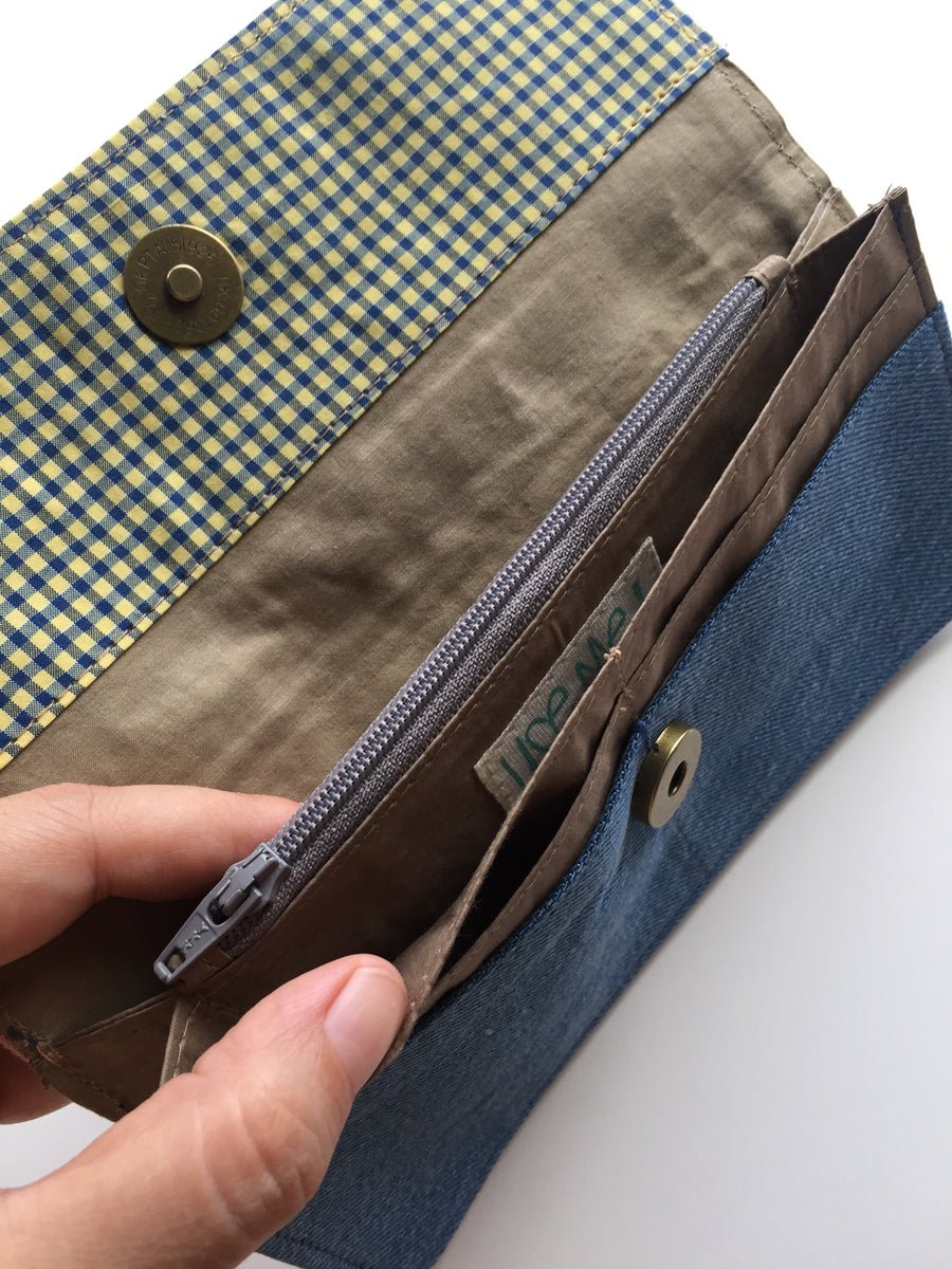 Mystique Magic Sashiko Denim Wallet – Womens Accessories on Brown Living™. SKU: UMW - SASHI - W - 01 (a). Img 2.
