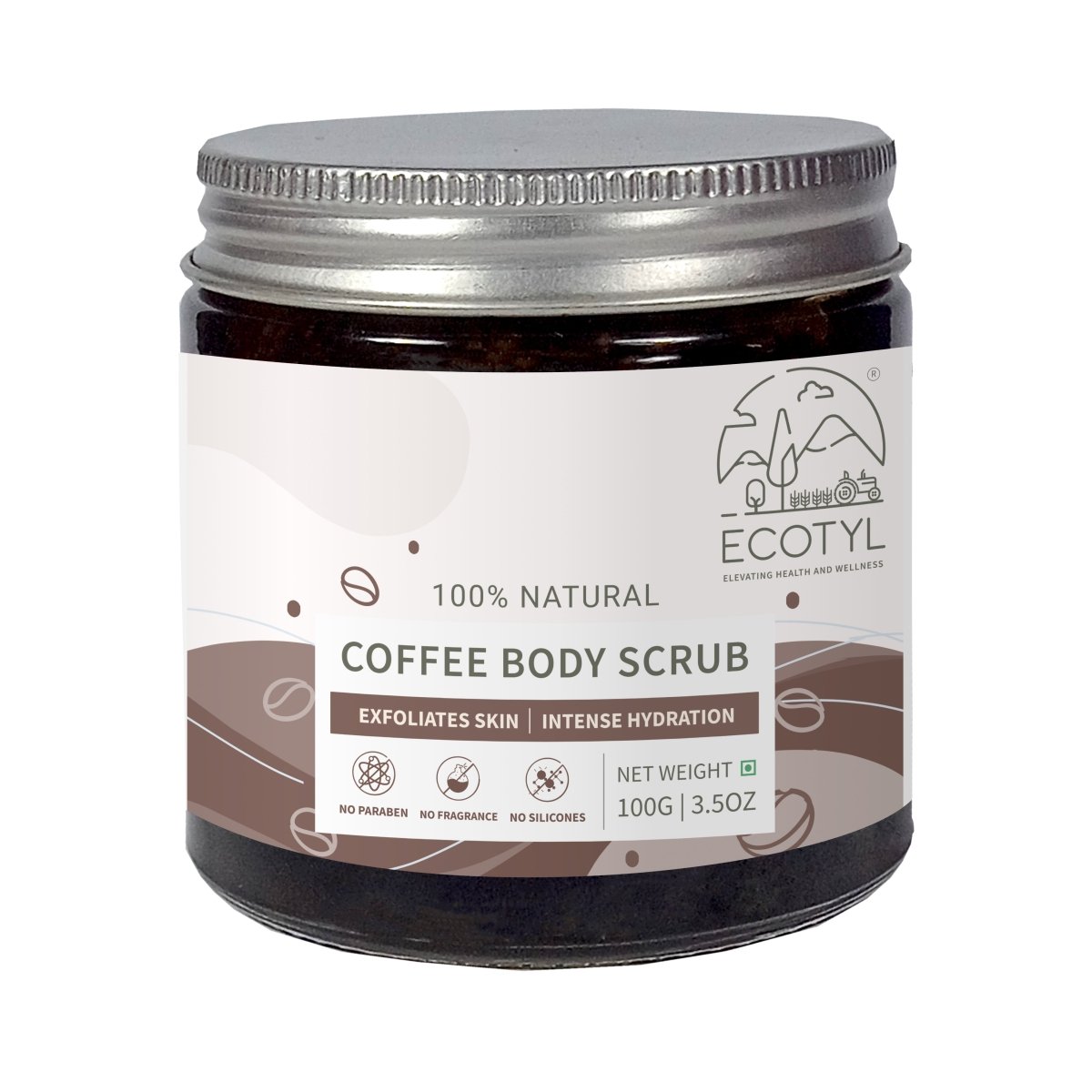 Natural Coffee Body Scrub | For Gentle Exfoliation | No Silicones & Mineral Oil | 100g – Body Scrub on Brown Living™. SKU: ECOTYL00015. Img 6.