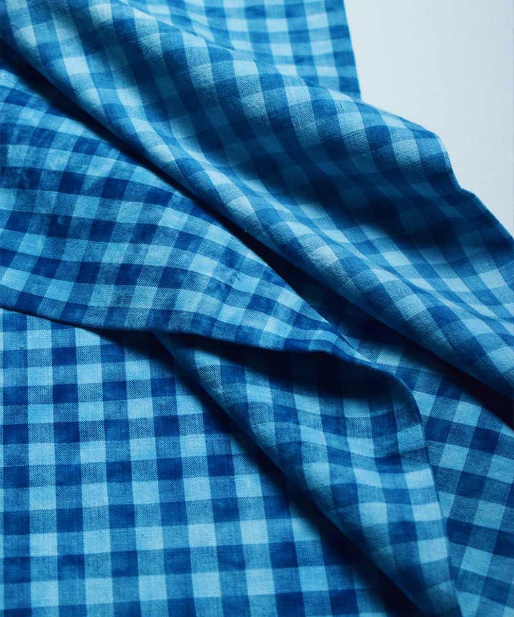 Natural Dyed Handloom Indigo Big Checks Washed – Textiles by Sonica Sarna available on Brown Living™. 1 . SKU: 274 - 2907 - 264 - SSD - F09. Img 1.