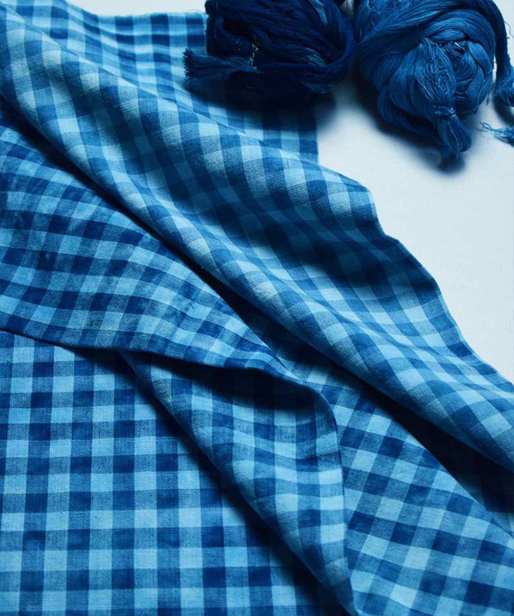 Natural Dyed Handloom Indigo Big Checks Washed – Textiles by Sonica Sarna available on Brown Living™. 1 . SKU: 274 - 2907 - 264 - SSD - F09. Img 2.