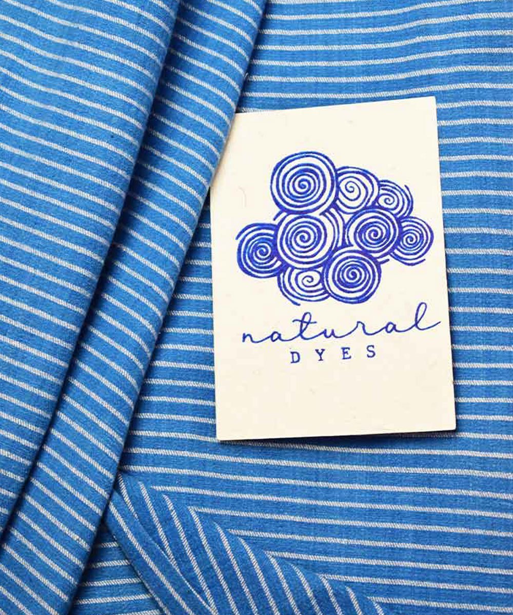 Natural Dyed Handloom Indigo Light Denim Stripes – Textiles by Sonica Sarna available on Brown Living™. . SKU: 274 - 18124 - SSD - F06. Img 1.
