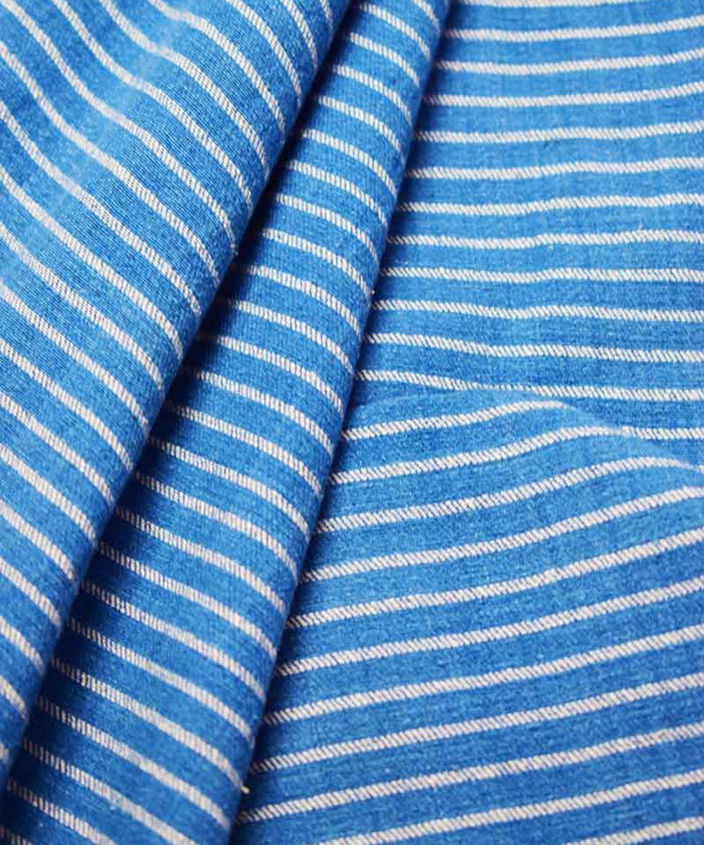 Natural Dyed Handloom Indigo Light Denim Stripes – Textiles by Sonica Sarna available on Brown Living™. . SKU: 274 - 18124 - SSD - F06. Img 2.