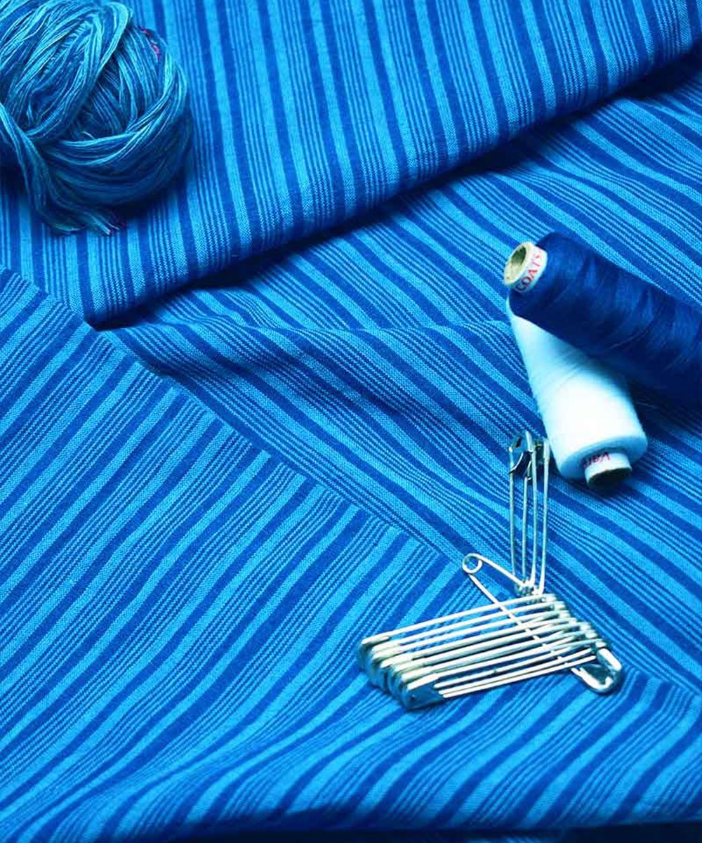 Natural Dyed Handloom Indigo Stripes – Textiles by Sonica Sarna available on Brown Living™. . SKU: 274 - 18111 - SSD - F04. Img 1.