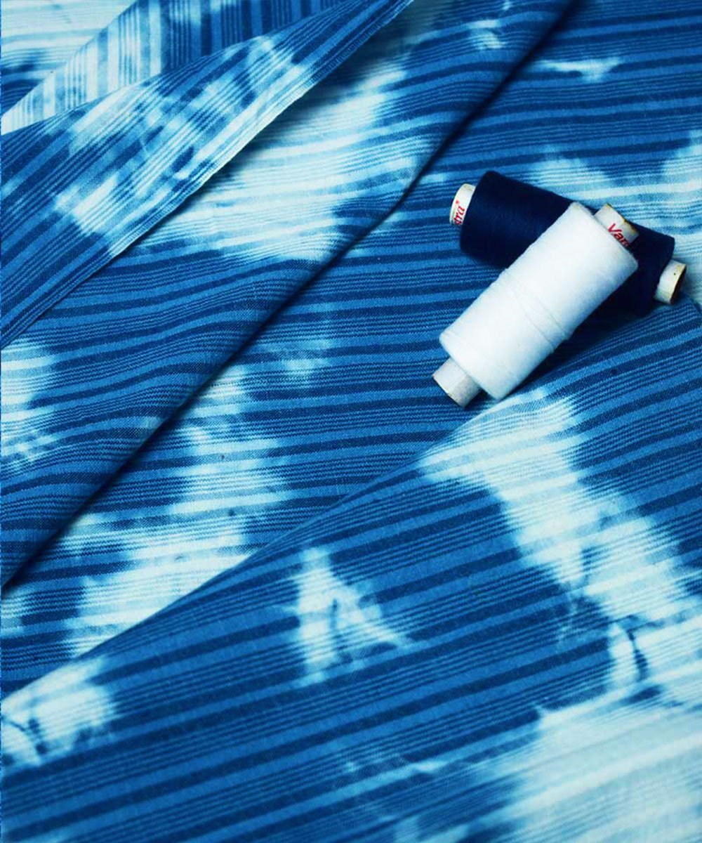 Natural Dyed Handloom Indigo Stripes Spot Washed – Textiles by Sonica Sarna available on Brown Living™. . SKU: 274 - 18147 - SSD - F11. Img 1.