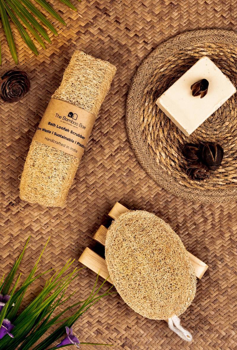 Natural Loofah | Straight & Round Eco Friendly Loofah | Bottle Gourd Exfoliating Loofa Sun Dried – Bath Accessories on Brown Living™. SKU: TBB - 43. Img 2.