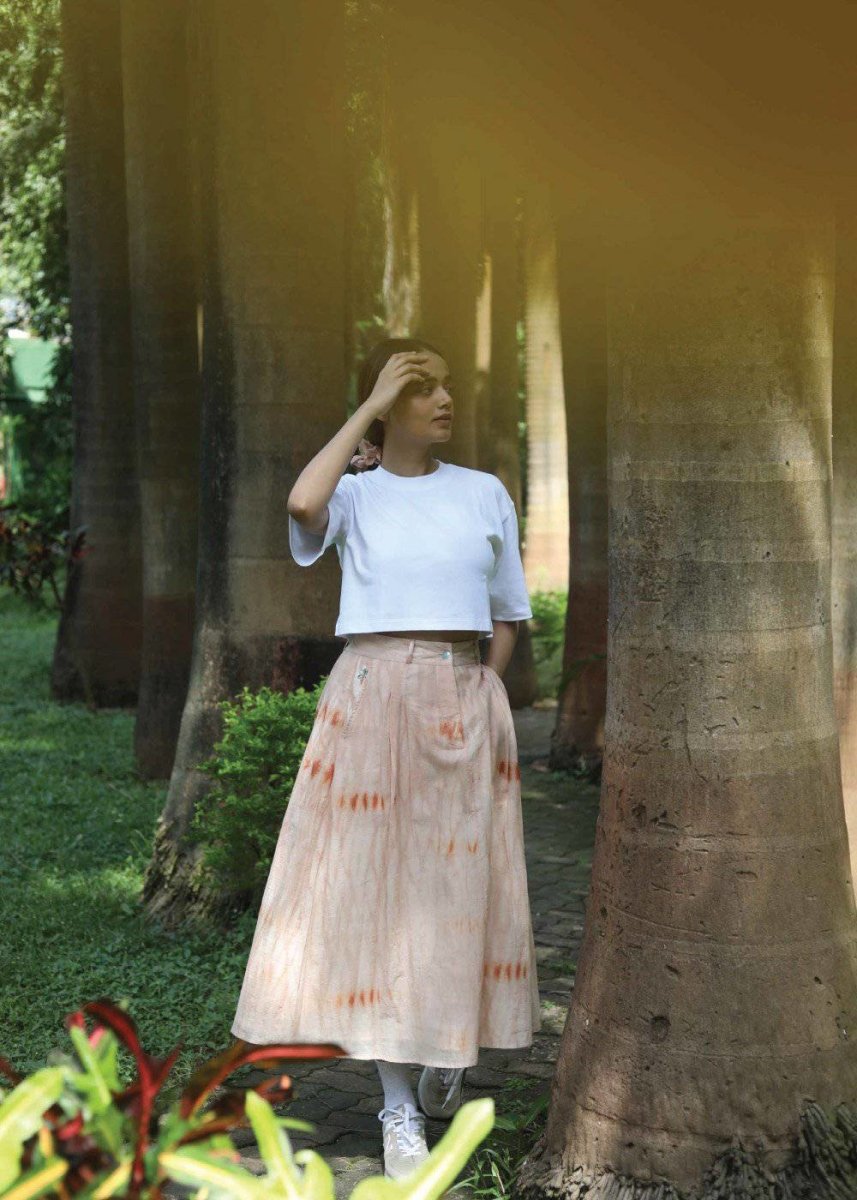 Naturally Dyed Sunset Shibori Skirt – Womens Skirt on Brown Living™. SKU: SOMETHING - SOS02 - M. Img 5.