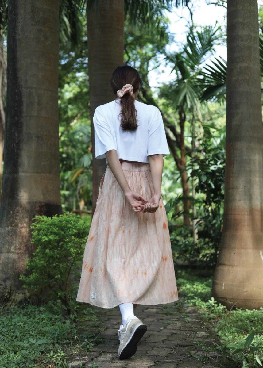 Naturally Dyed Sunset Shibori Skirt – Womens Skirt on Brown Living™. SKU: SOMETHING - SOS02 - M. Img 4.