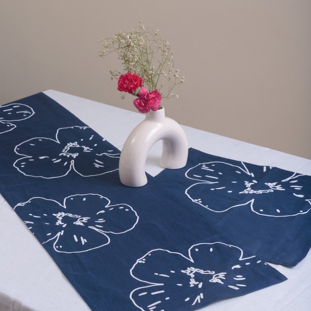 Navy Blue Hemp Table Runner | 100% Toxic Free Dyes | Verified Sustainable by Brown Living™