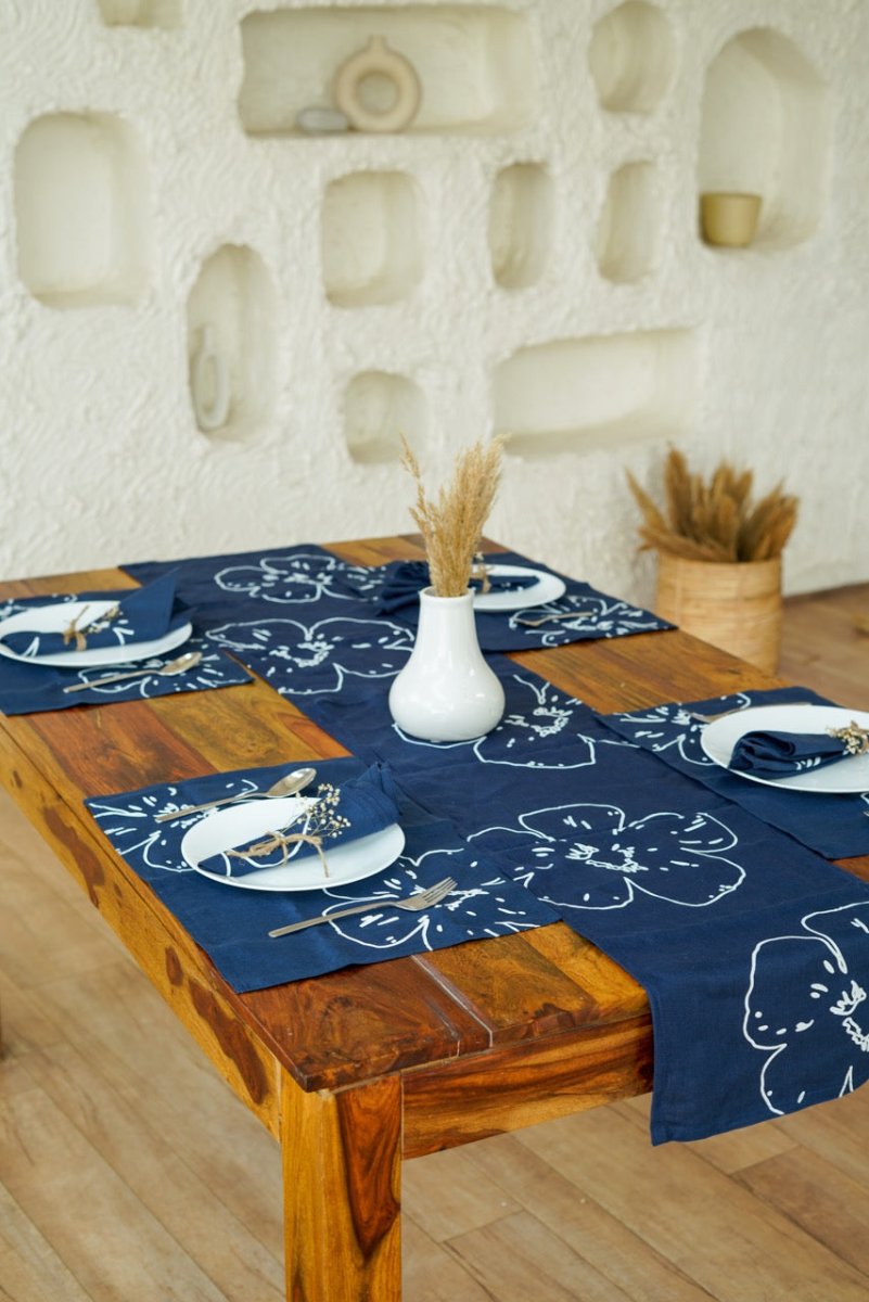 Navy Blue Hemp Table Runner | 100% Toxic Free Dyes | Verified Sustainable by Brown Living™