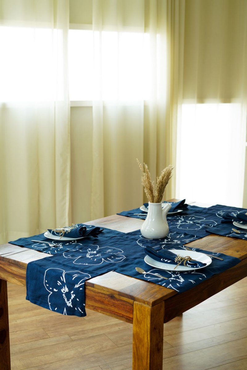 Navy Blue Hemp Table Runner | 100% Toxic Free Dyes | Verified Sustainable by Brown Living™