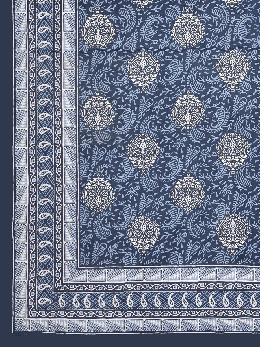 Navy Interiors Hand Block Printed Cotton Queen Size Bedding Set | Verified Sustainable by Brown Living™