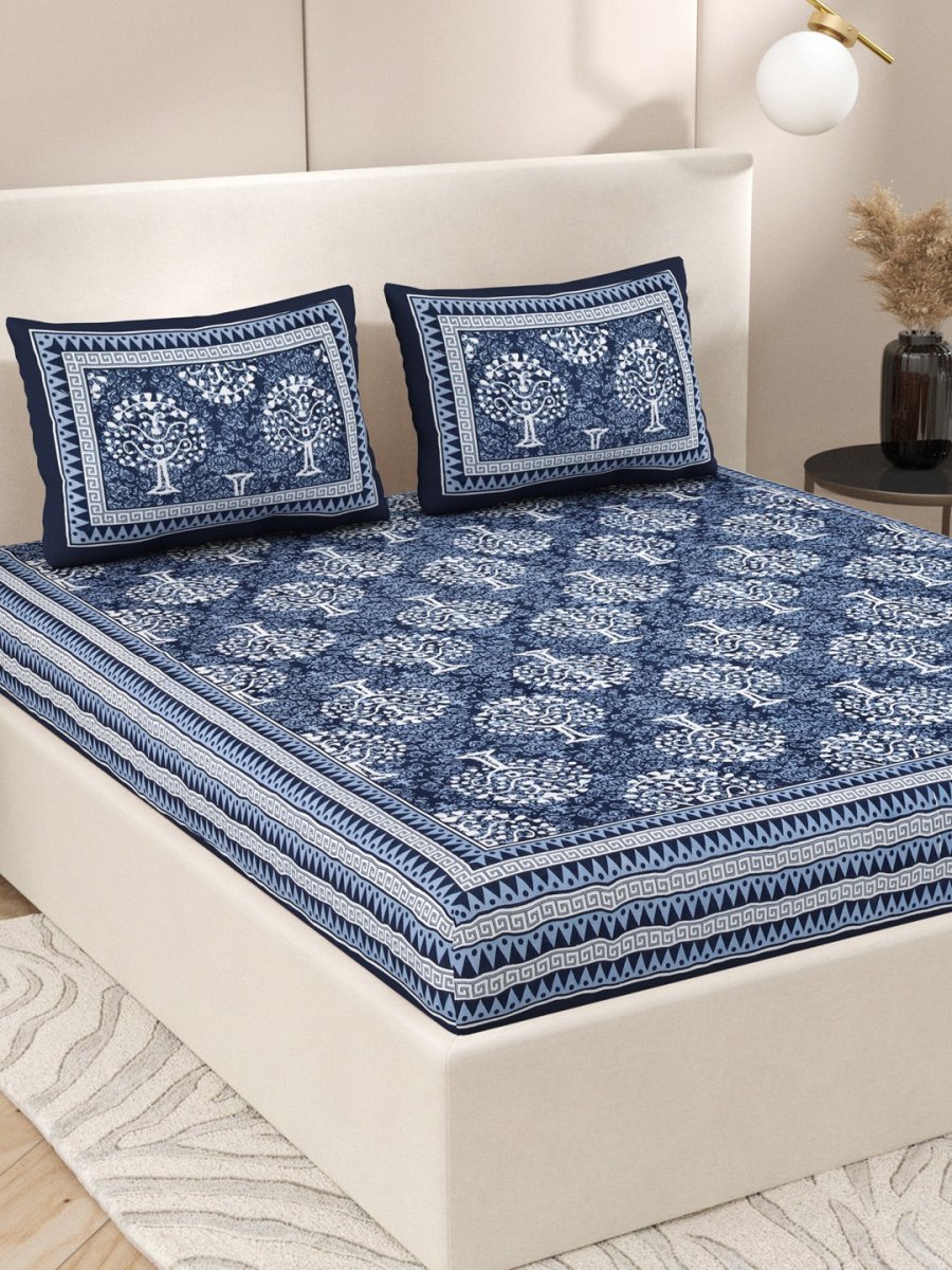 Navy Interiors Hand Block Printed Cotton Queen Size Bedding Set | Verified Sustainable by Brown Living™