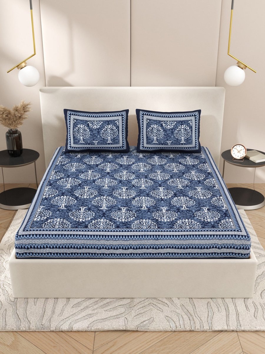 Navy Interiors Hand Block Printed Cotton Queen Size Bedding Set | Verified Sustainable by Brown Living™