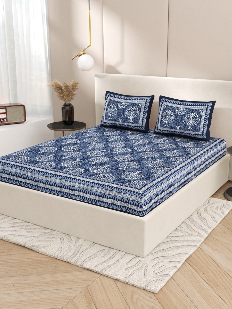 Navy Interiors Hand Block Printed Cotton Queen Size Bedding Set | Verified Sustainable by Brown Living™