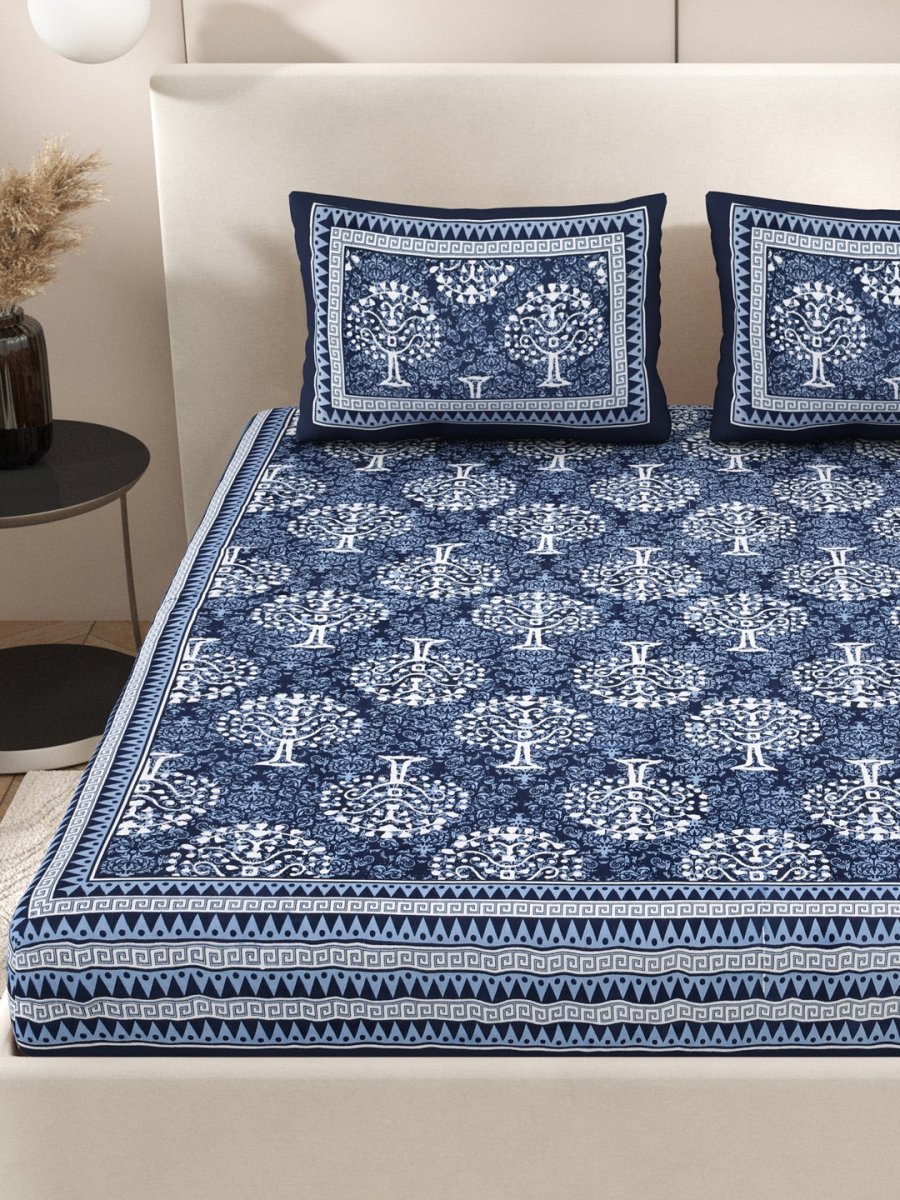 Navy Interiors Hand Block Printed Cotton Queen Size Bedding Set | Verified Sustainable by Brown Living™
