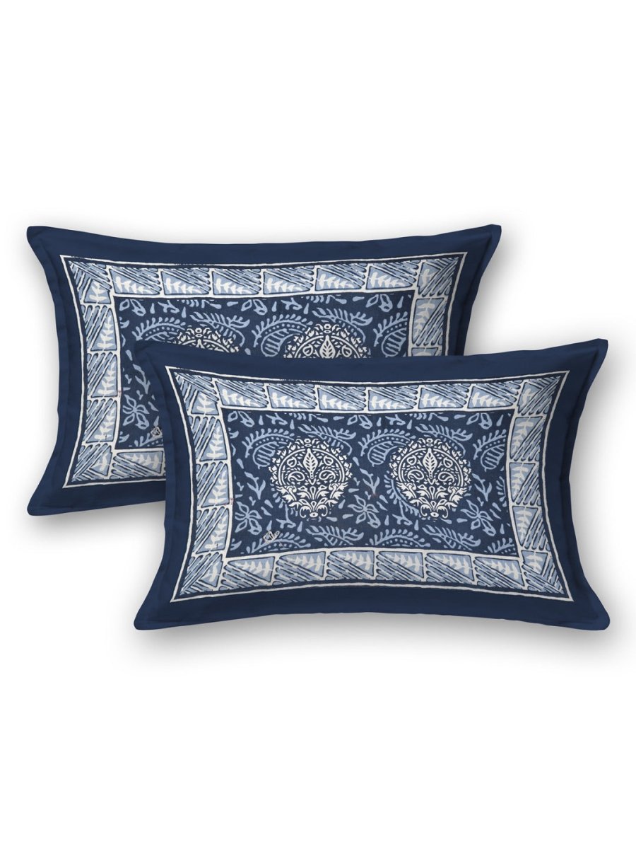 Navy Interiors Hand Block Printed Cotton Queen Size Bedding Set | Verified Sustainable by Brown Living™