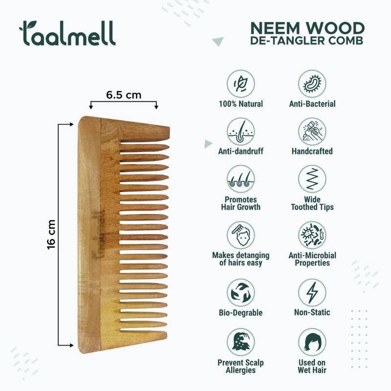 Neem wood Comb Pack of 2 | 1 Detangle comb & 1 Dual Tooth | Verified Sustainable by Brown Living™