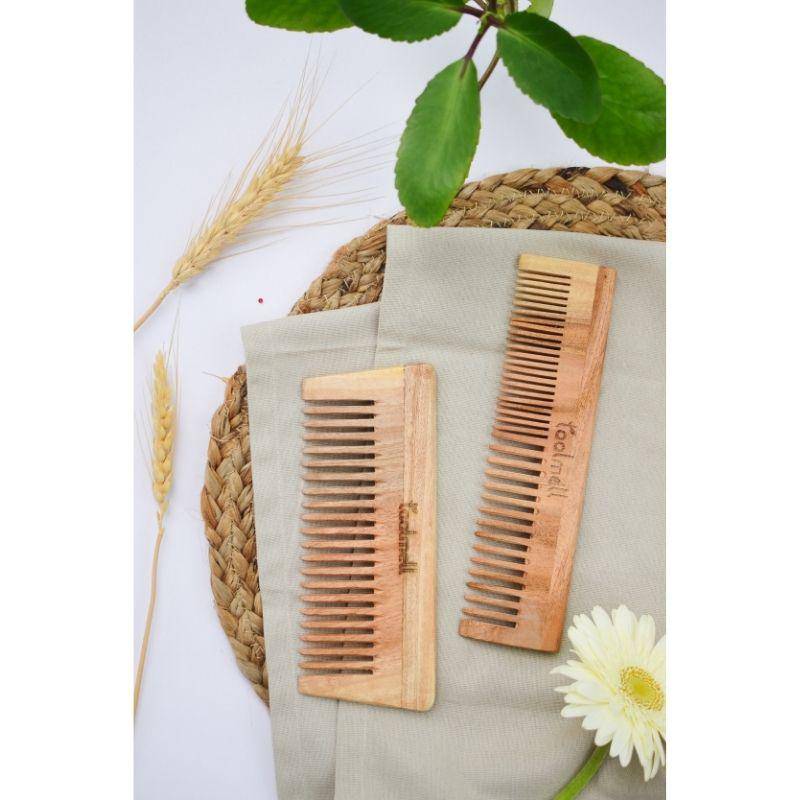Neem wood Comb Pack of 2 | 1 Detangle comb & 1 Dual Tooth | Verified Sustainable by Brown Living™