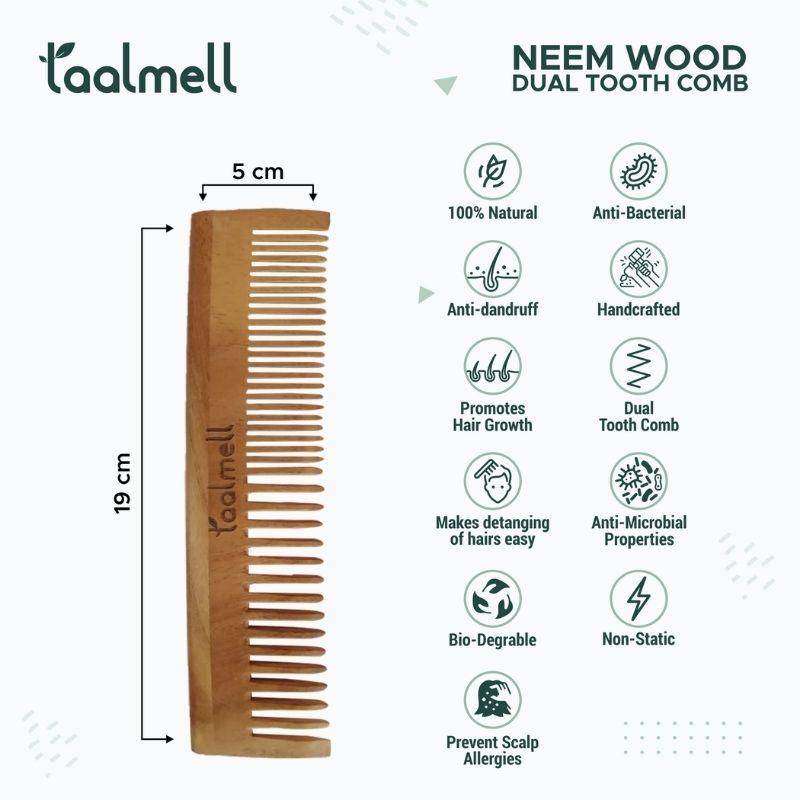 Neem wood Comb Pack of 2 | 1 Detangle comb & 1 Dual Tooth | Verified Sustainable by Brown Living™