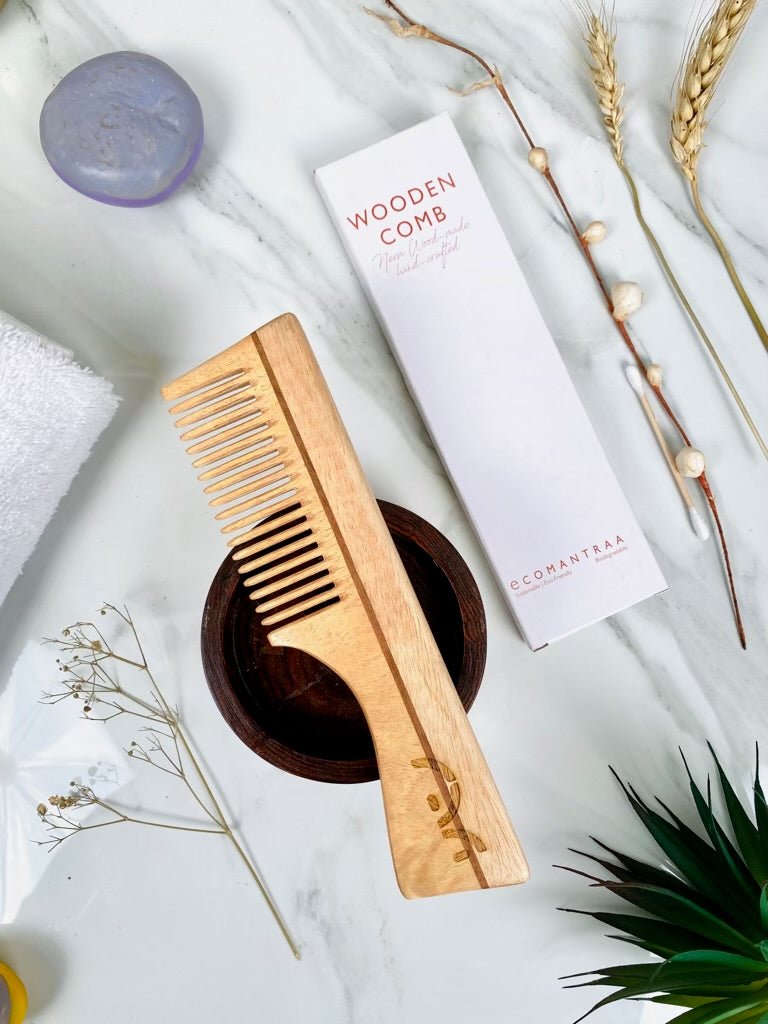 Neem Wood Comb with Handle – Hair Comb on Brown Living™. SKU: EM - BL - 00011. Img 1.